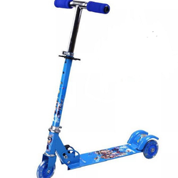 Childrens Cartoon Printed Adjustable Folding Flashing Kick Scooter - Blue
