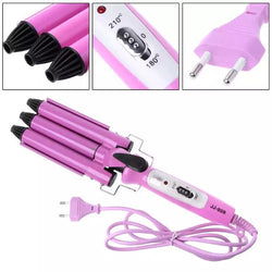 Professional 3 Barrel Ceramic Hair Curler - Pink