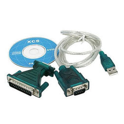 RS232 Serial Port DB9 + DB25 to USB Adapter Cable