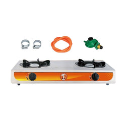 2 - Plate Stainless Steel Gas Stove with Pipe and Regulator